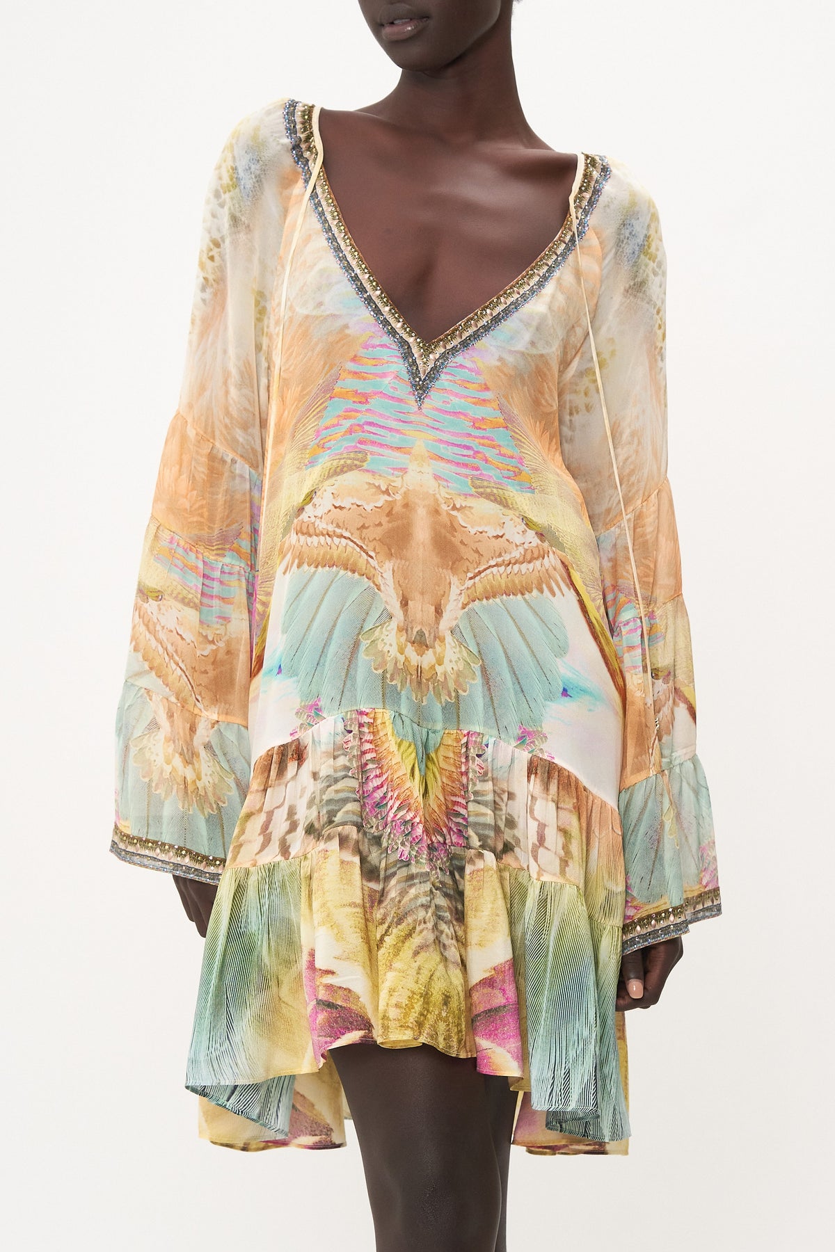 A-LINE GATHERED PANEL DRESS TAKE FLIGHT