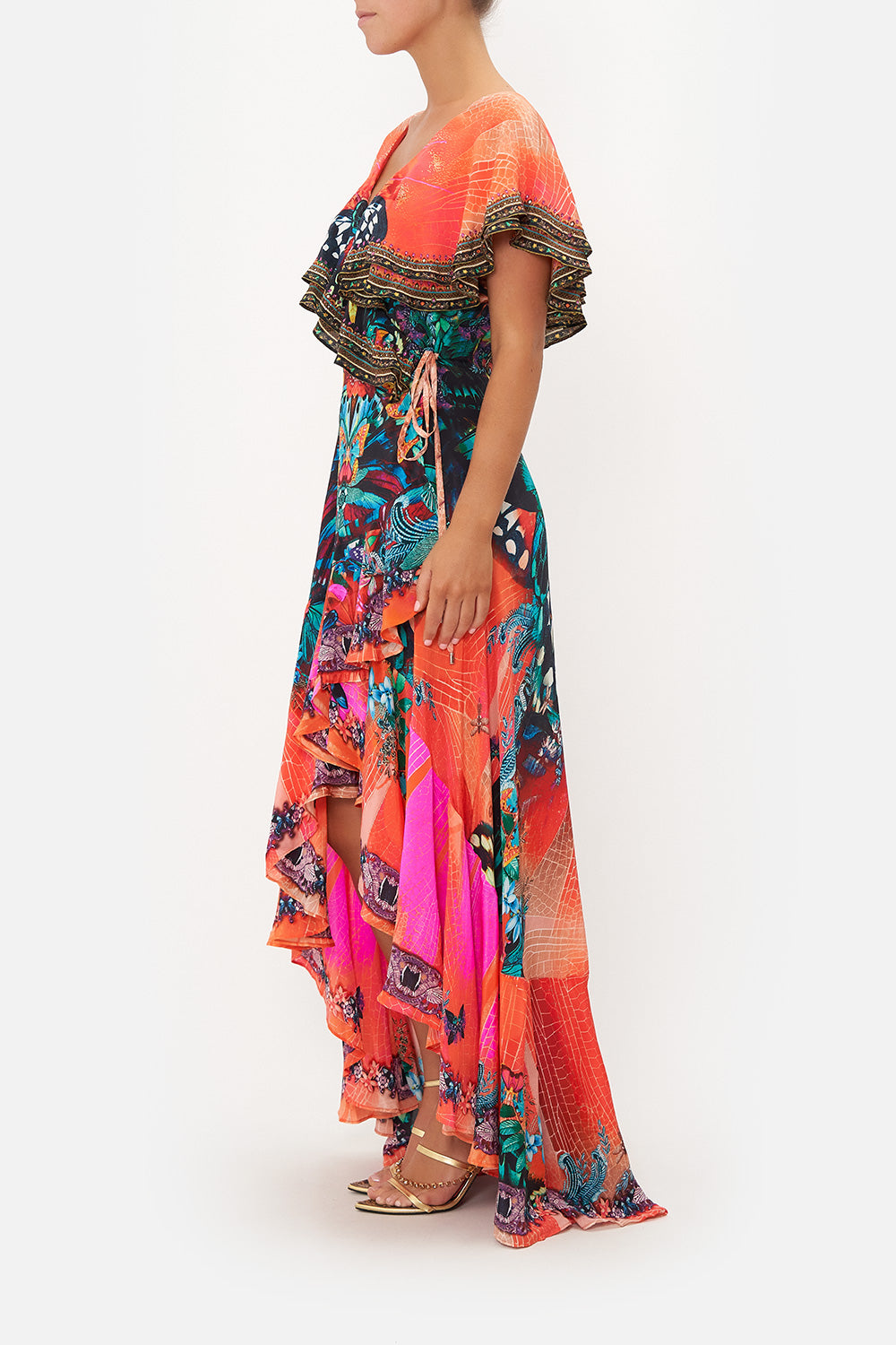 FRILL SLEEVE LONG DRESS IN A FLUTTER