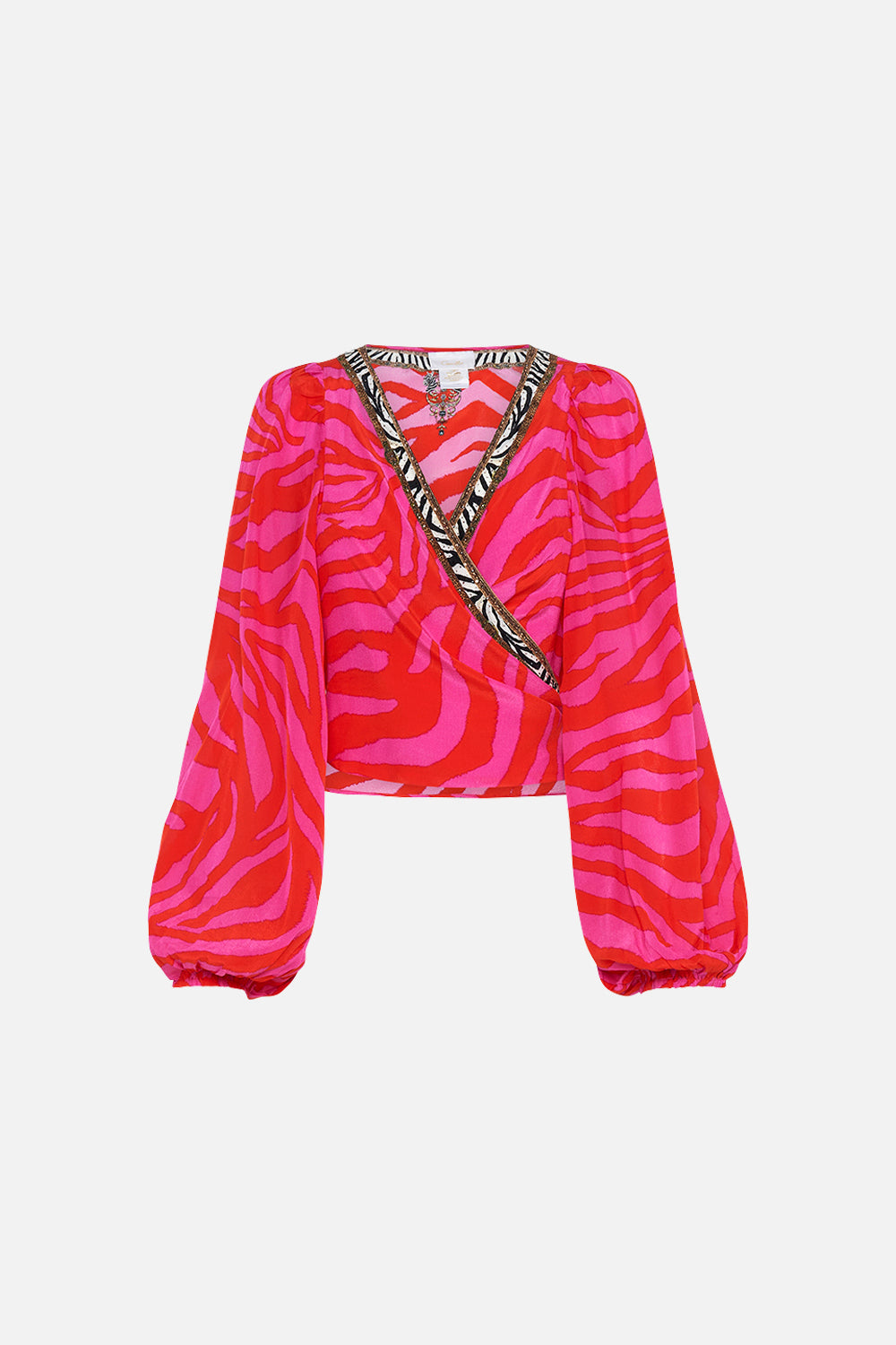 TIE FRONT BLOUSON SLEEVE BLOUSE ZEBRA ZONE