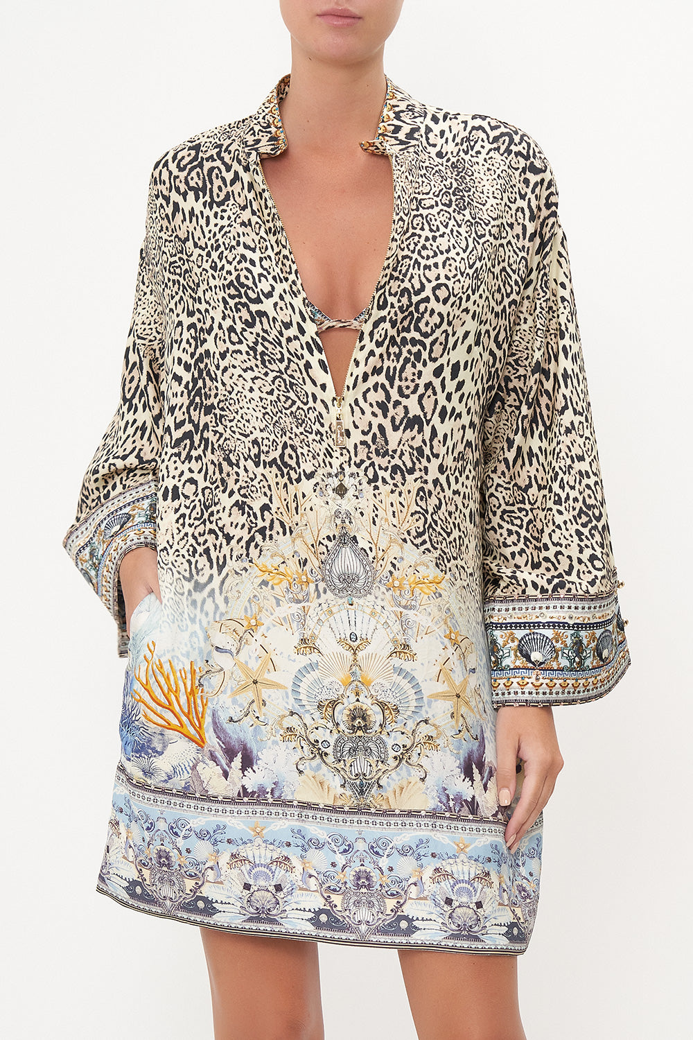 ZIP FRONT SHIRT DRESS SEAHORSE SONNET