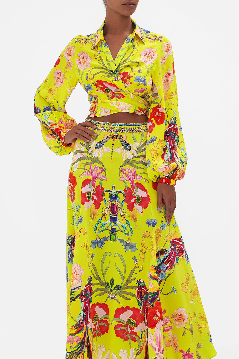 CROPPED WRAP SHIRT PEACOCK PROUD