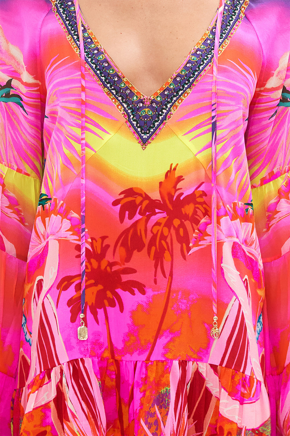 A-LINE GATHERED PANEL DRESS FLIGHT OF THE FLAMINGO
