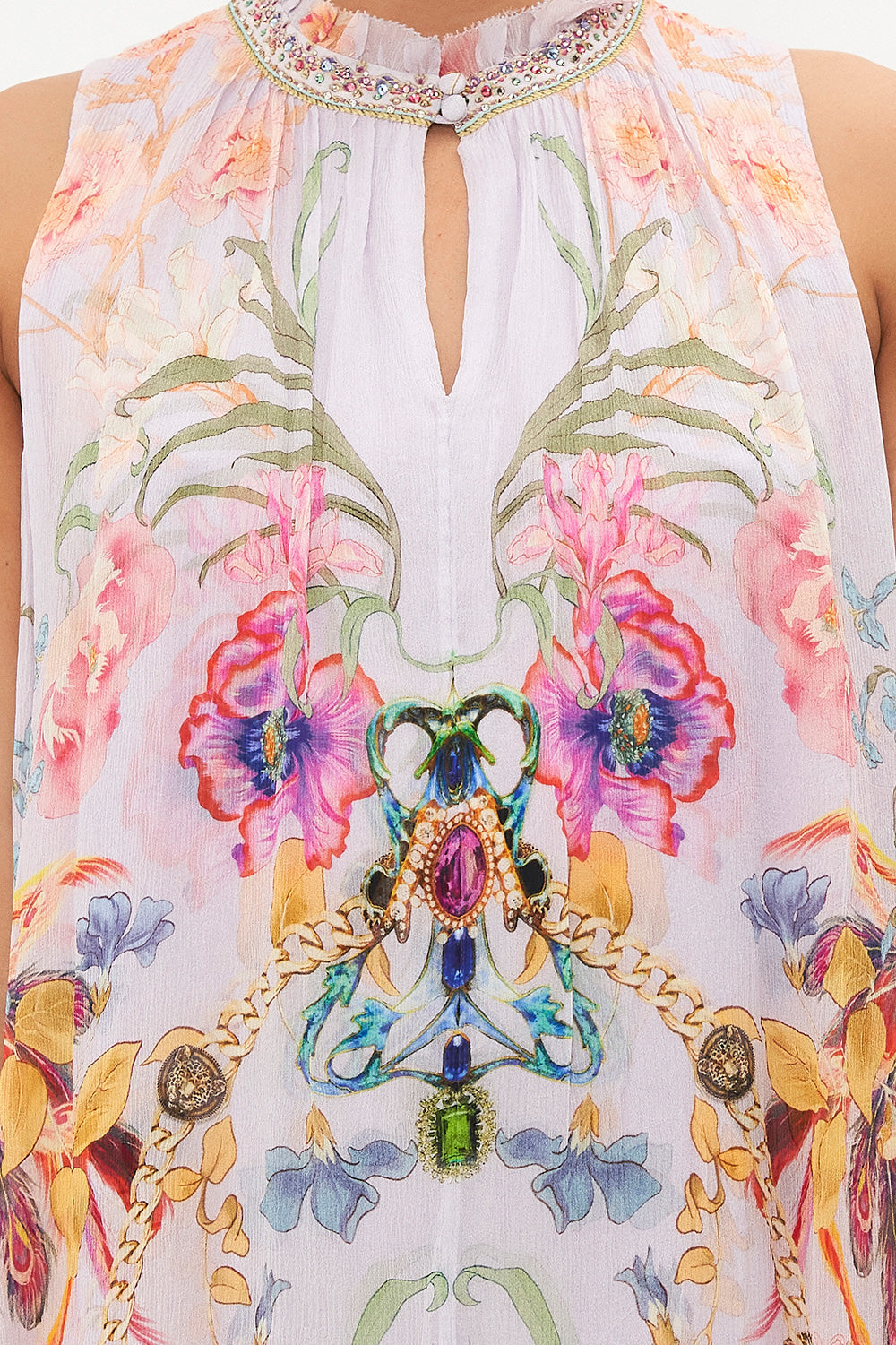 HIGH NECK RUFFLE DRESS NATURES KALEIDOSCOPE