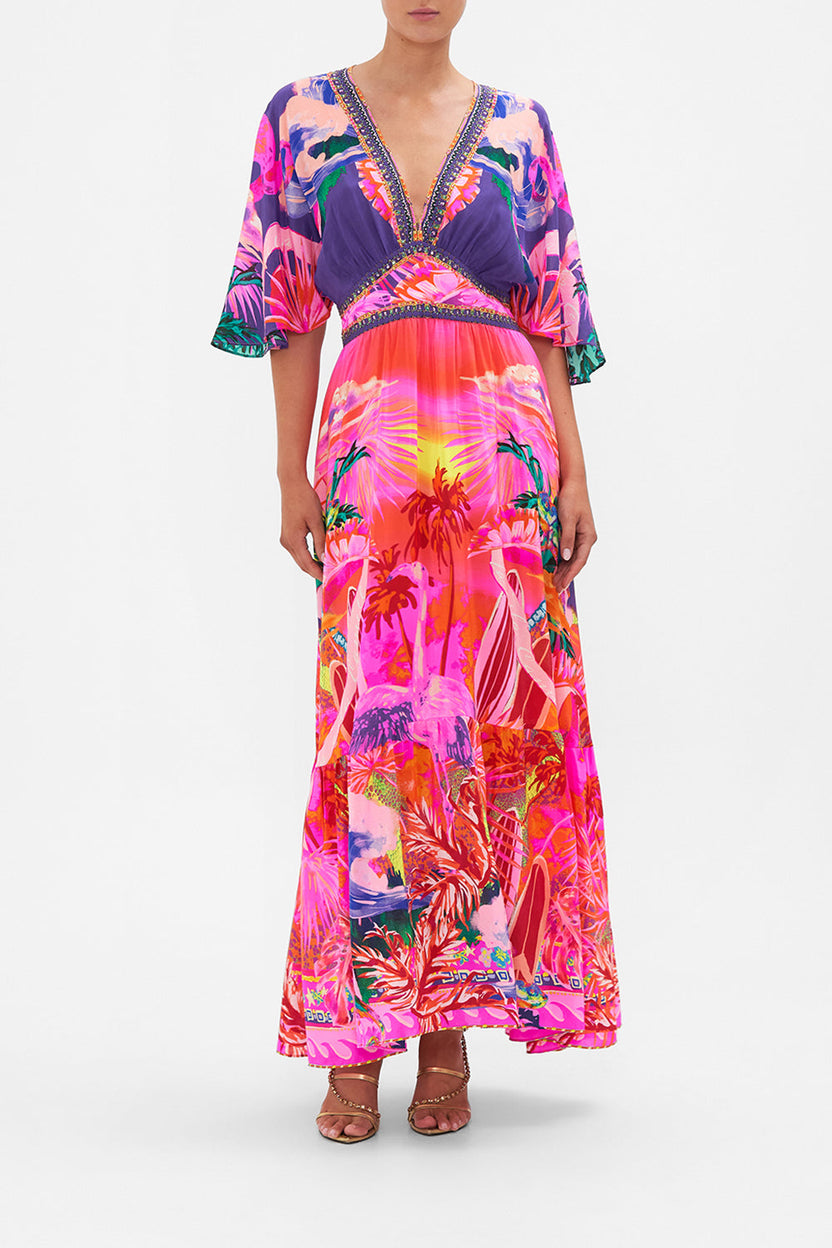 Strapless Blouson Dress Flight Of The Flamingo - Camilla
