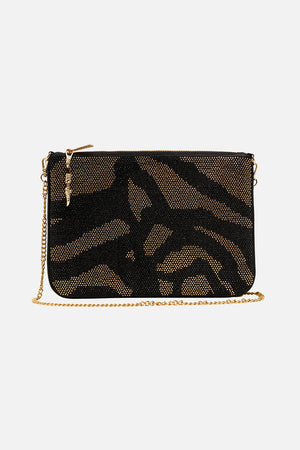 EMBELLISHED ZIP TOP CLUTCH WITH STRAP TAME MY TIGER