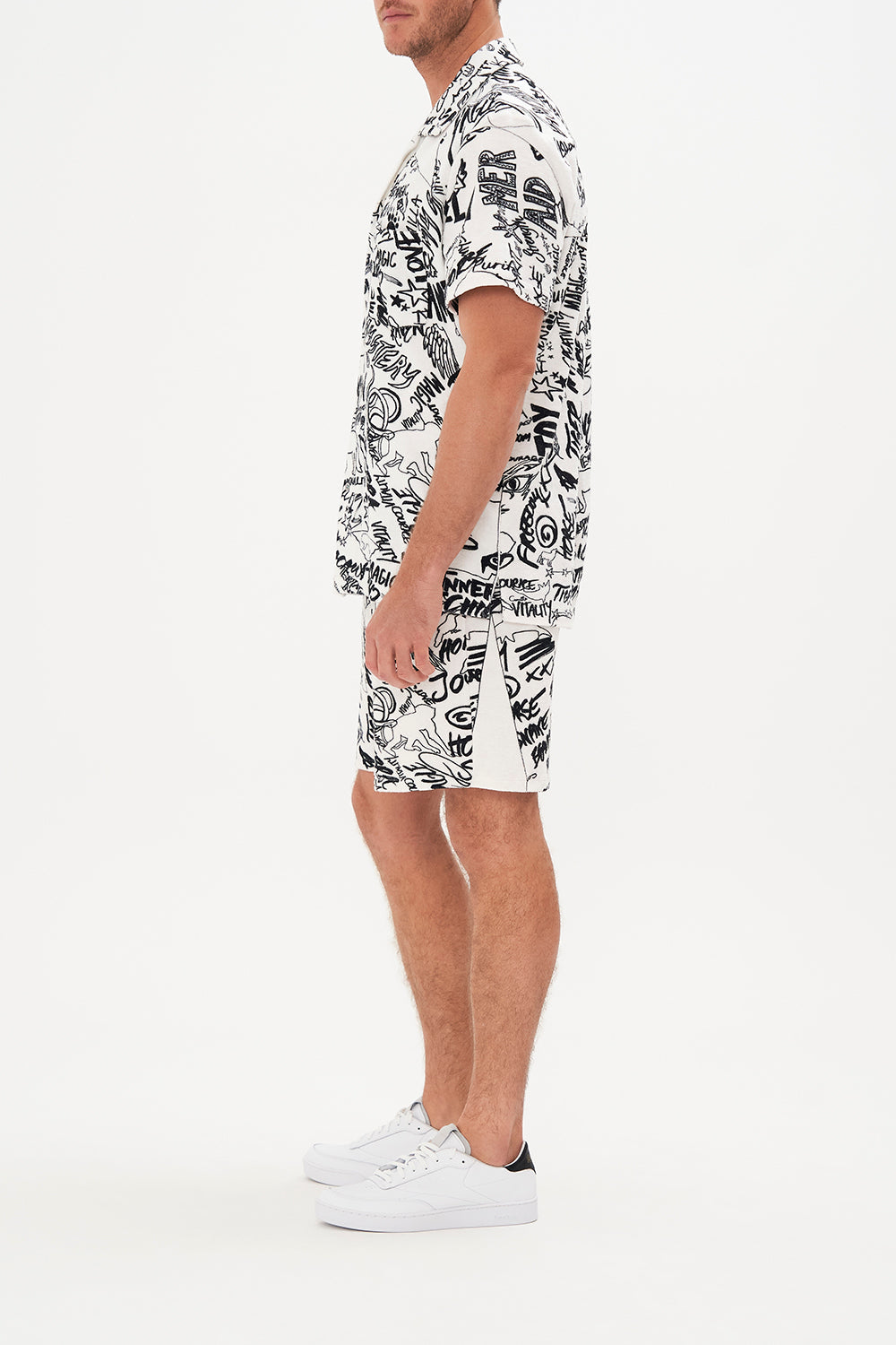 TERRY TOWELLING SHORT SLEEVE BUTTON UP SHIRT CREATURE FEATURE