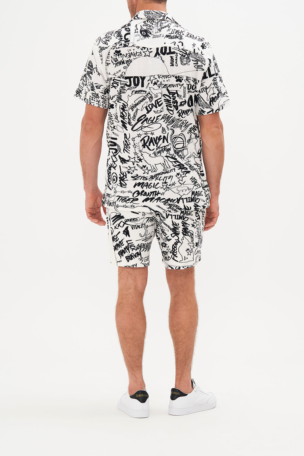 TERRY TOWELLING SHORT SLEEVE BUTTON UP SHIRT CREATURE FEATURE