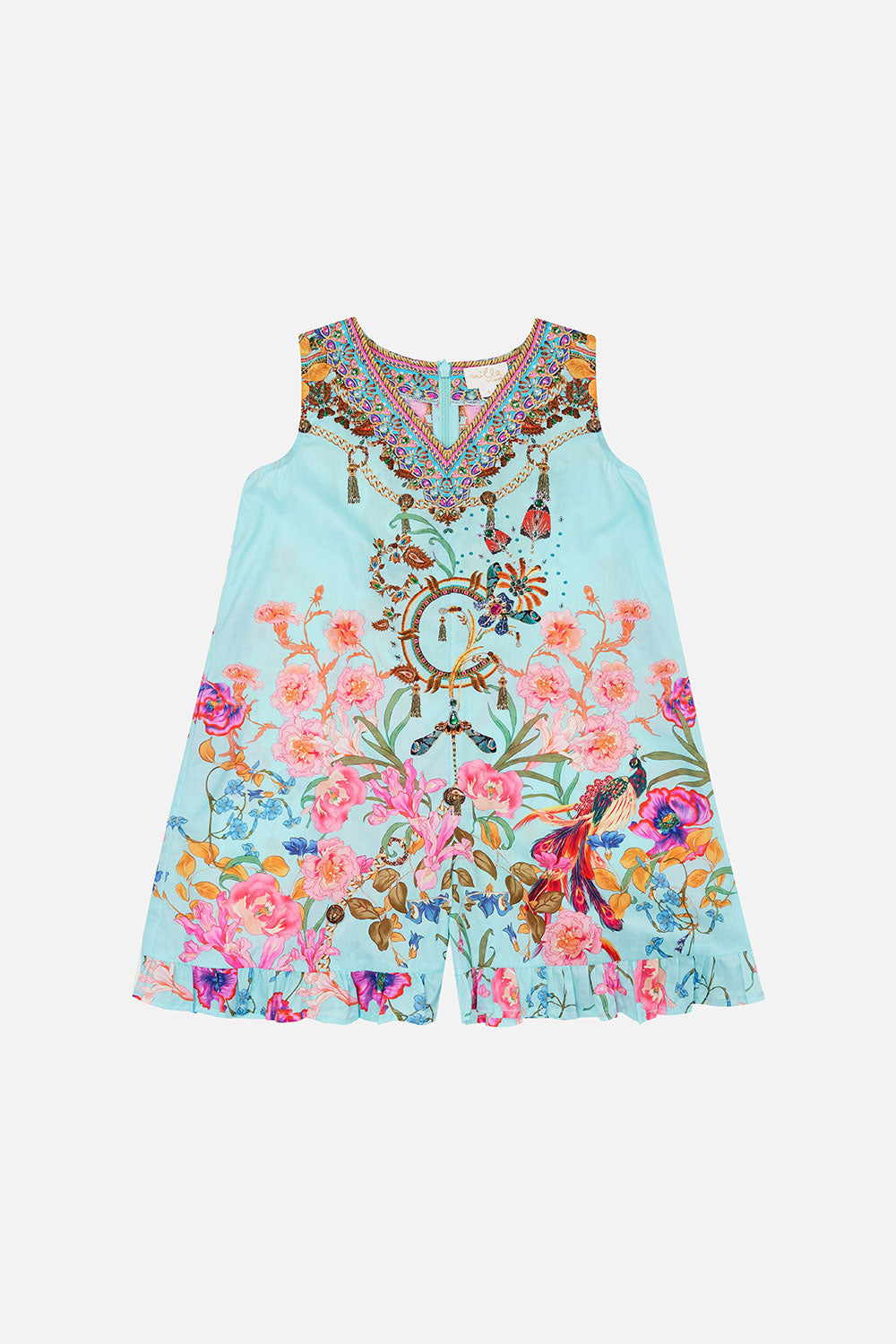 KIDS FRILL HEM PLAYSUIT 4-10 NATURES KALEIDOSCOPE
