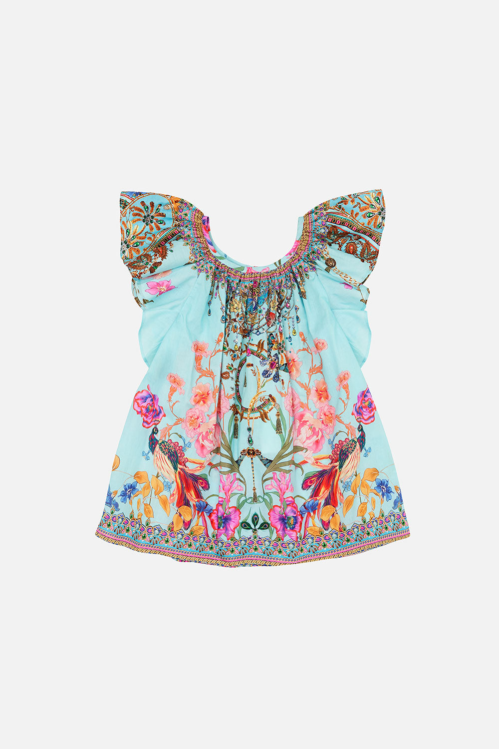 KIDS FRILL SLEEVE TOP 4-10 NATURES KALEIDOSCOPE