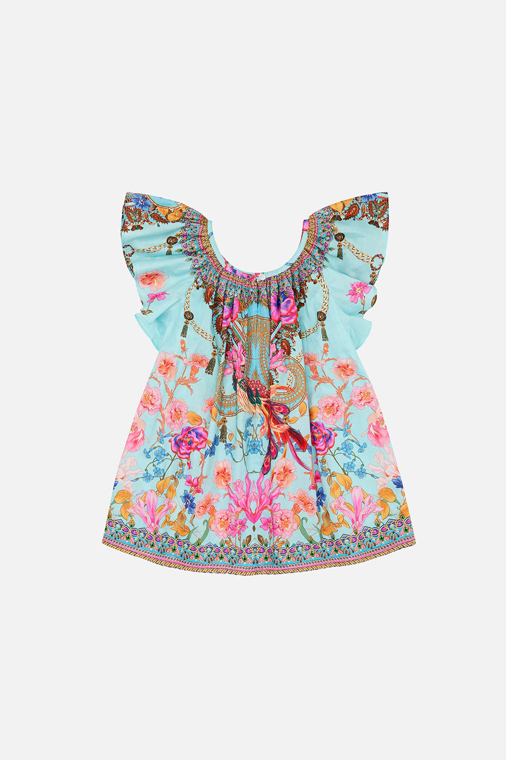 KIDS FRILL SLEEVE TOP 12-14 NATURES KALEIDOSCOPE