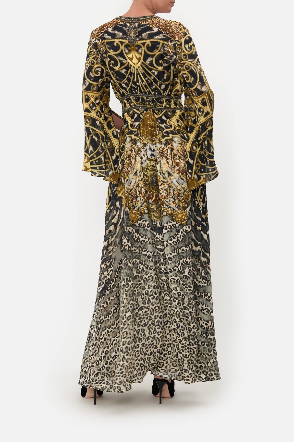 KIMONO SLEEVE DRESS WITH SHIRRING DETAIL ARMADA