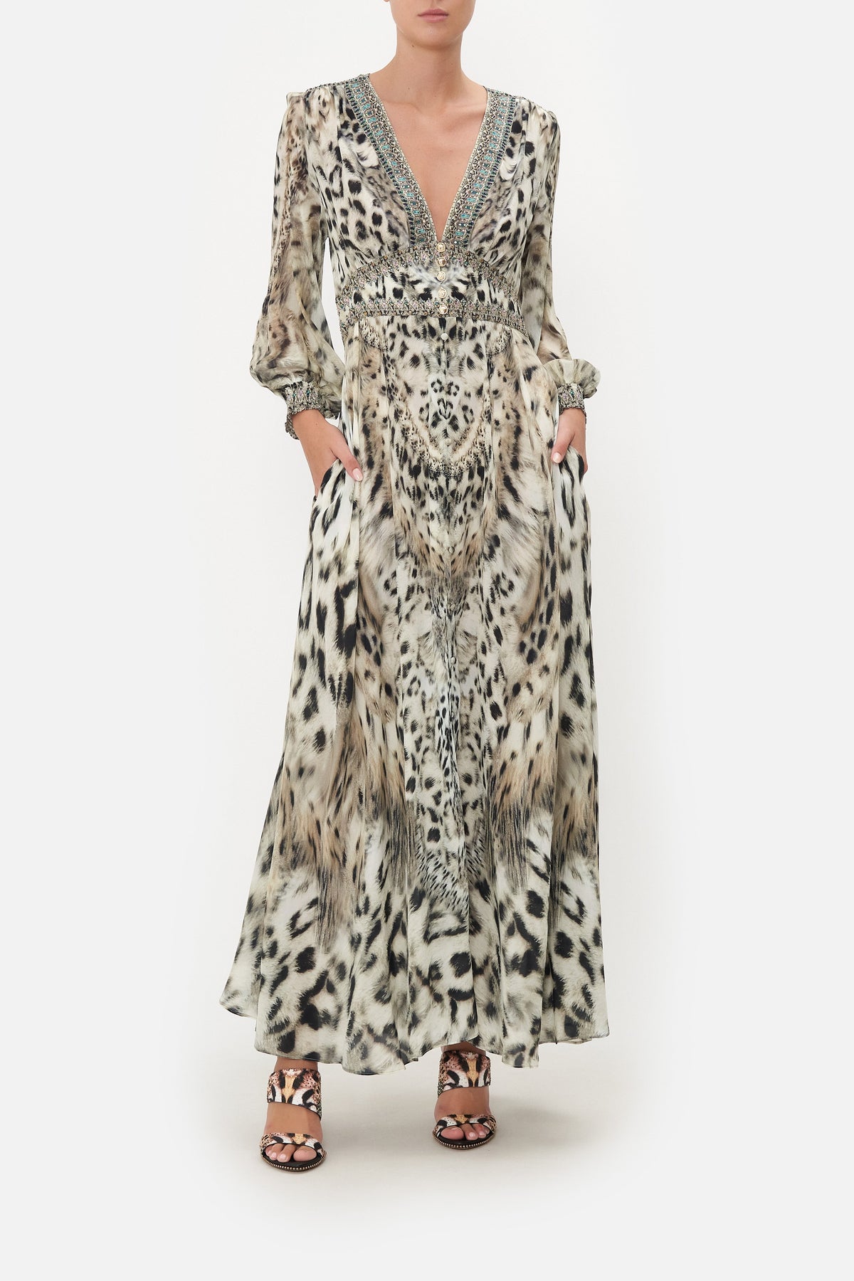 BUTTON DRESS WITH SHAPED WAISTBAND SNOW WHISPERS