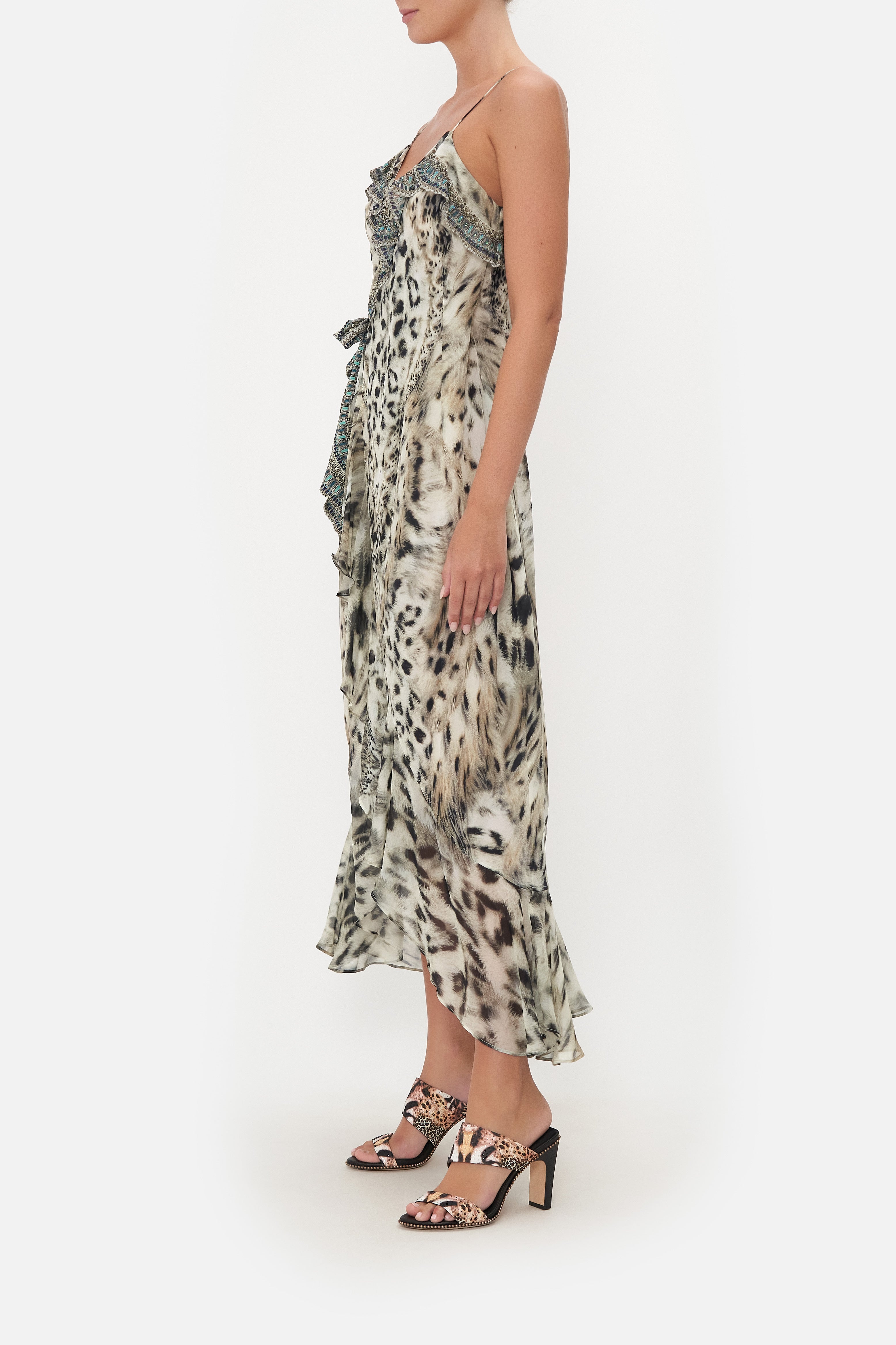 LONG WRAP DRESS WITH FRILL SNOW WHISPERS