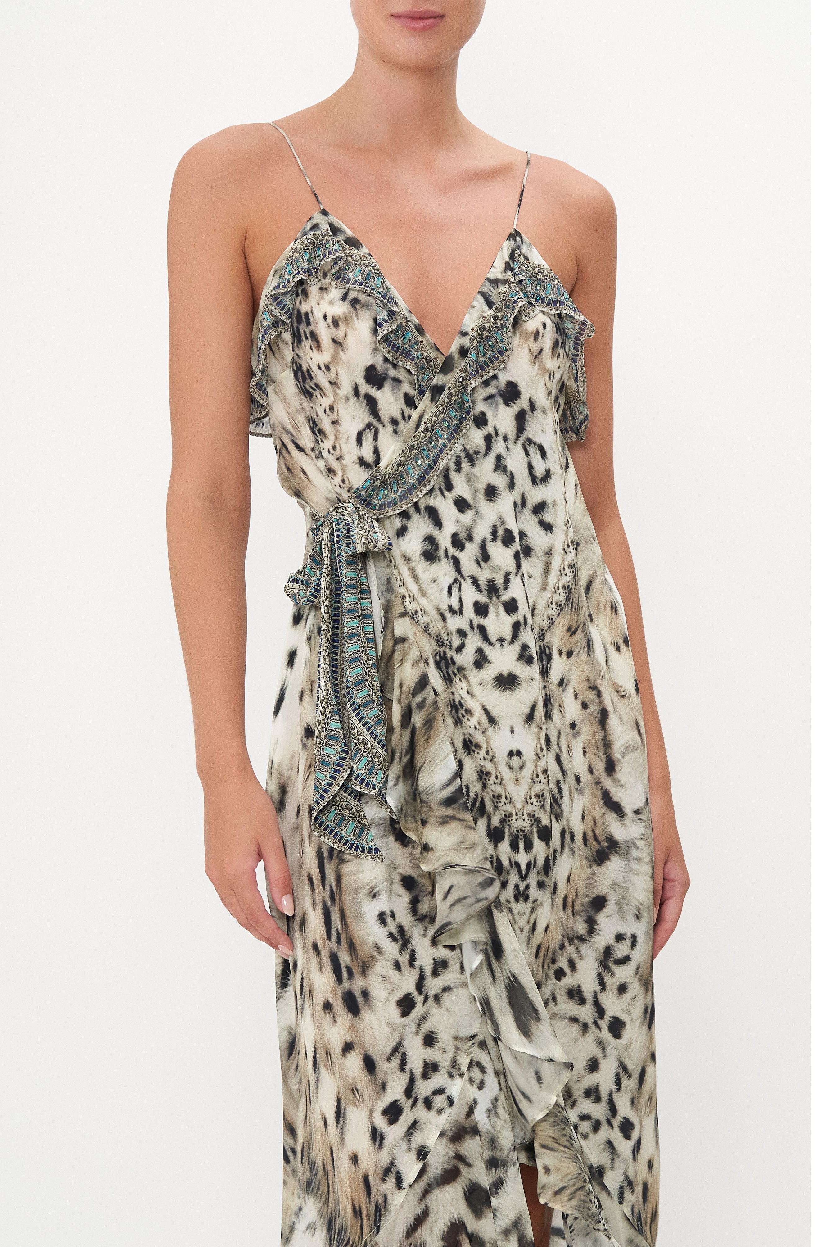 LONG WRAP DRESS WITH FRILL SNOW WHISPERS