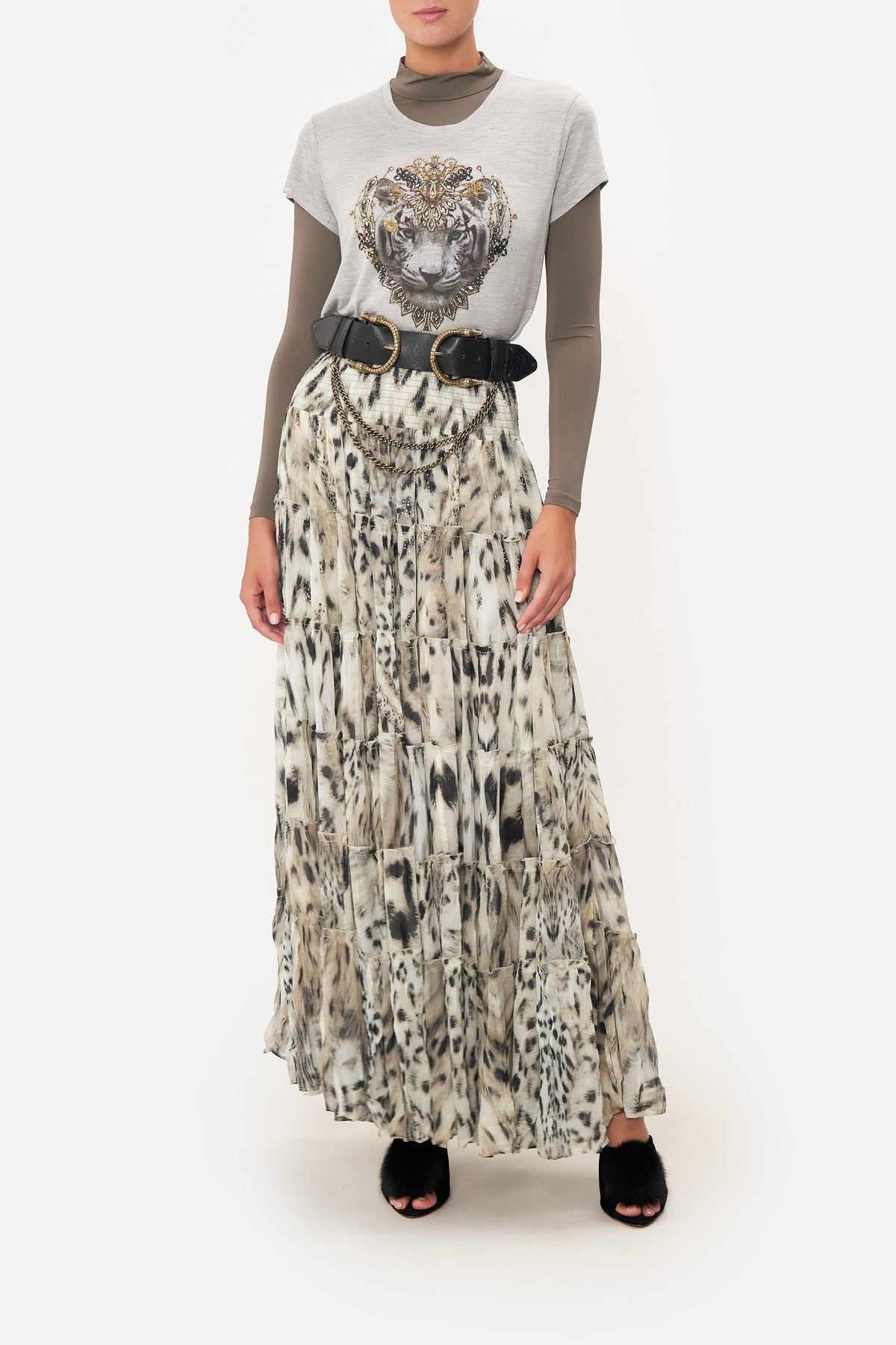 SHEER TIERED MAXI SKIRT SNOW WHISPERS
