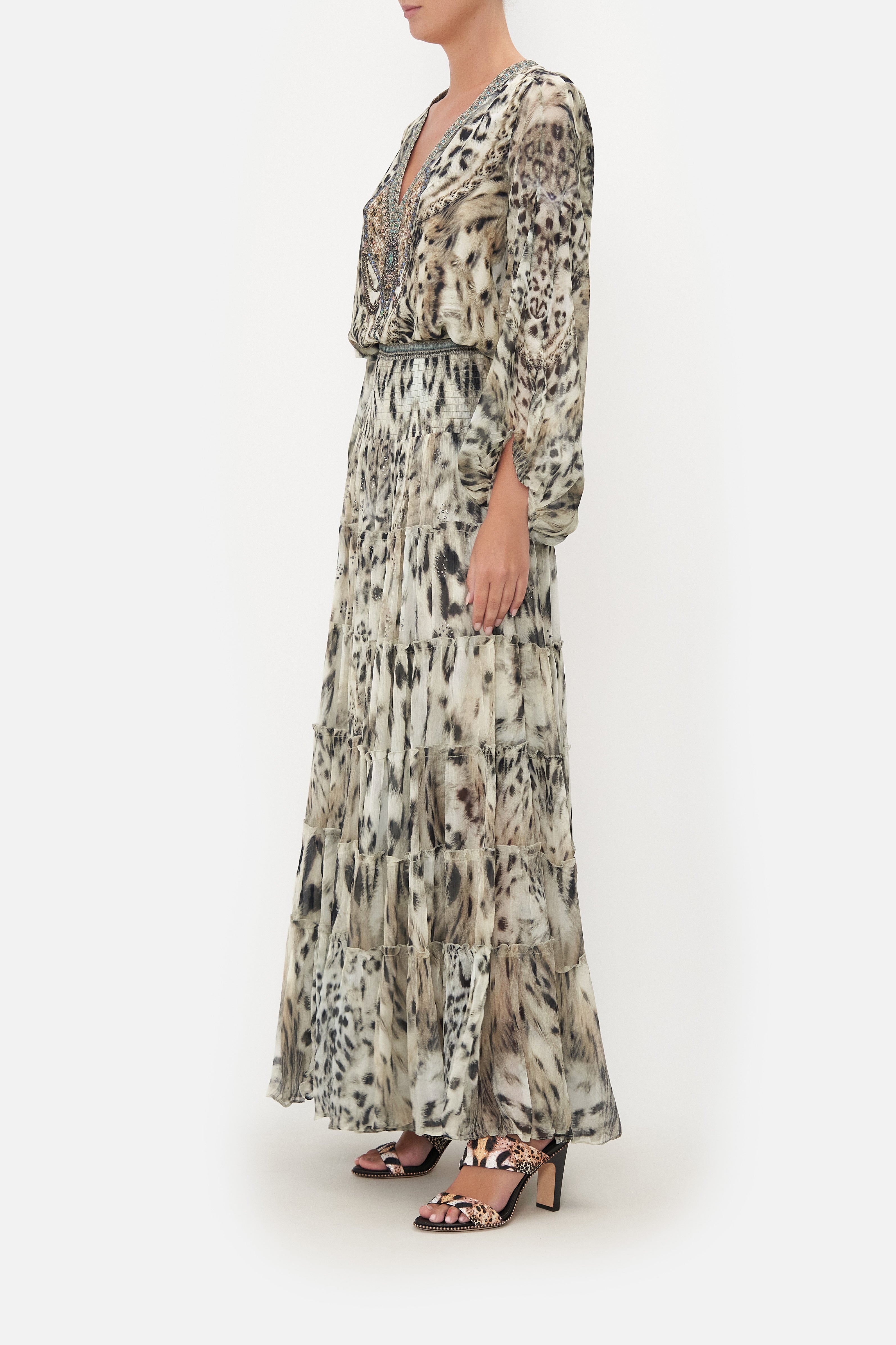 SHEER TIERED MAXI SKIRT SNOW WHISPERS
