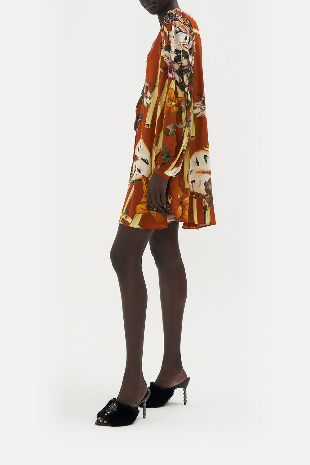 V NECK BLOUSON SLEEVE DRESS GARDEN OF EVE