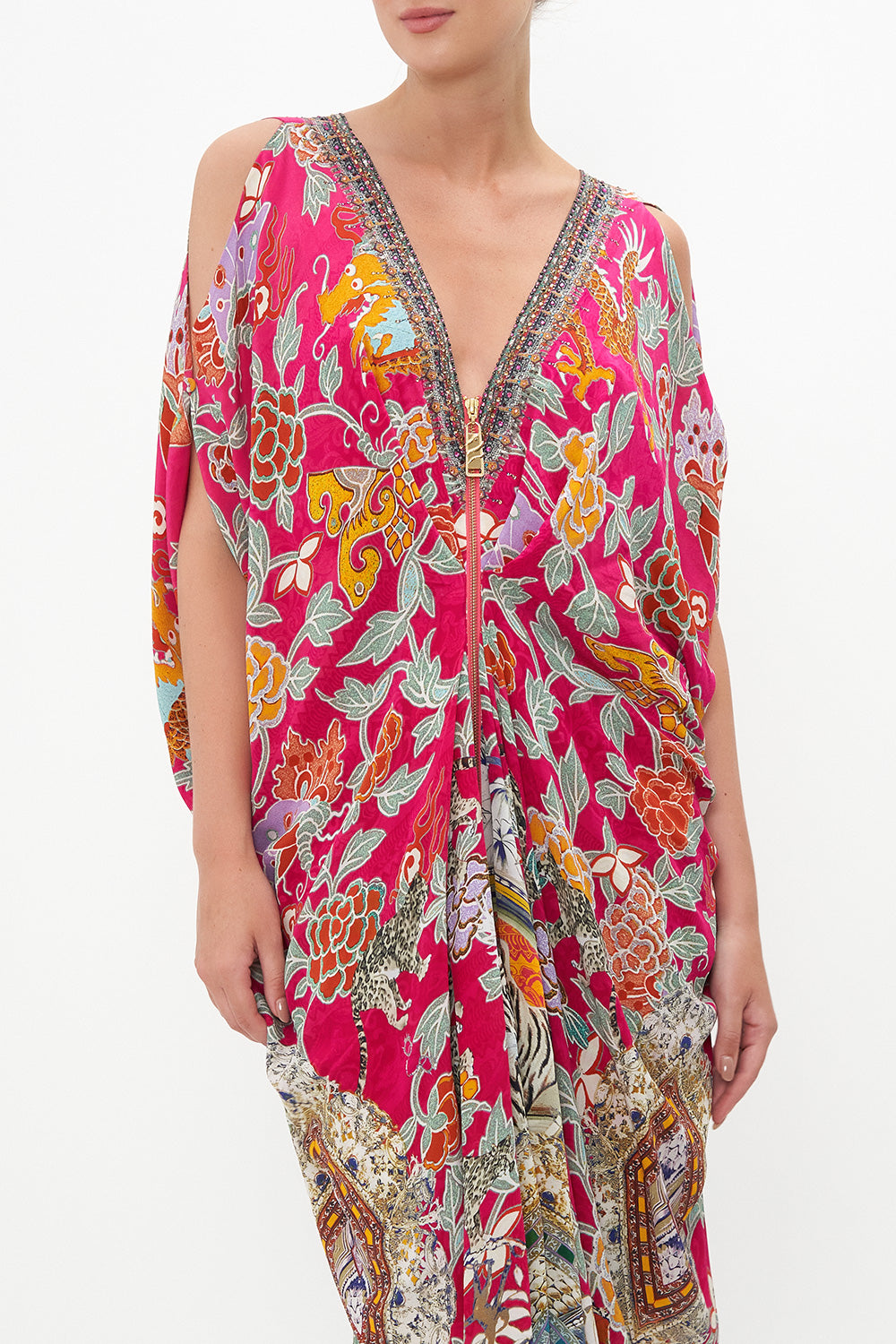 LONG DRAPE DRESS WITH ZIP FRONT TASTE OF TWILIGHT