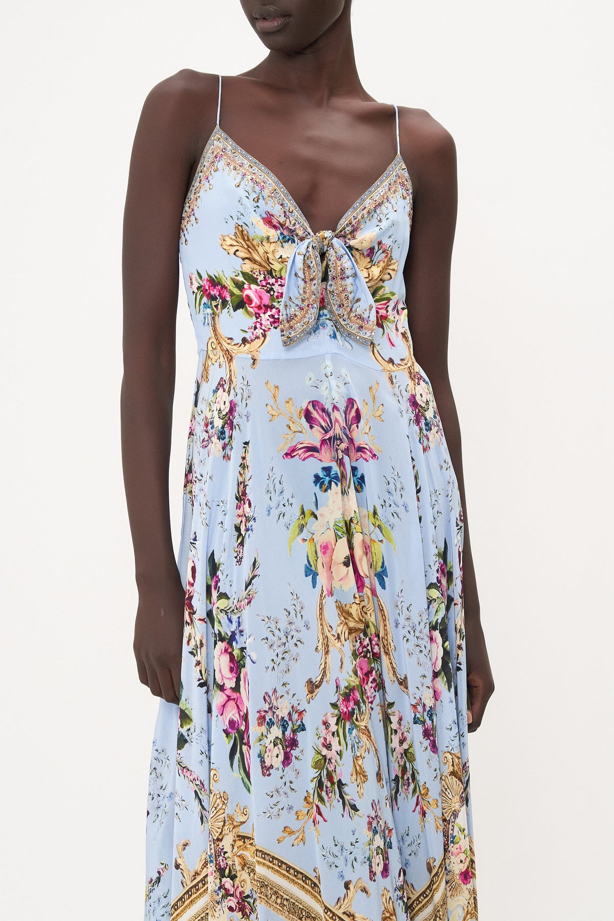 LONG DRESS WITH TIE FRONT FLORAFUL