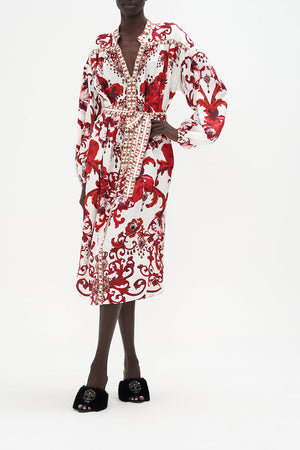 Blouson Sleeve Midi Dress Crown Of Thorns print by CAMILLA
