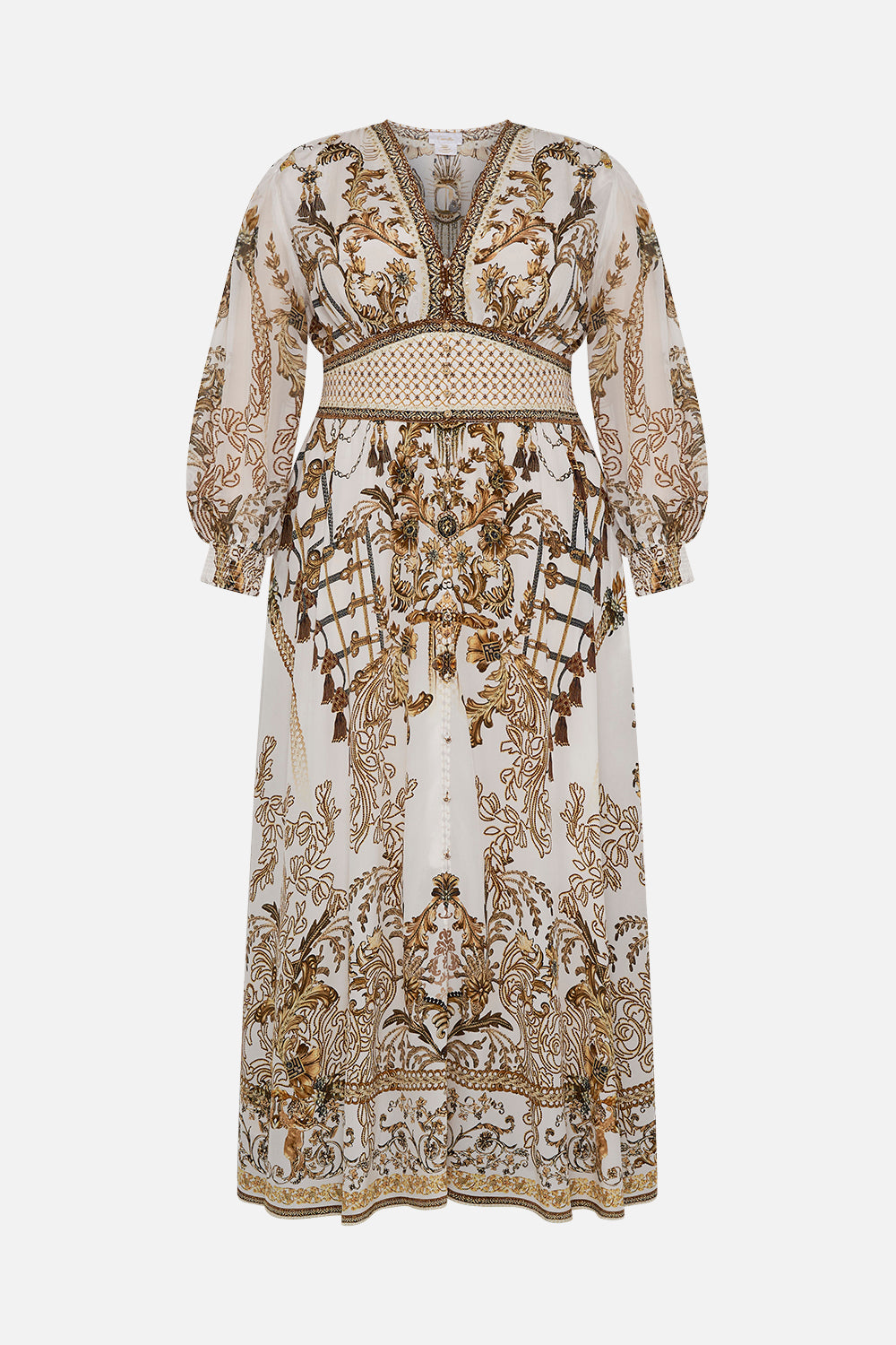 CAMILLA plus size white maxi dress in Road To Richesse print