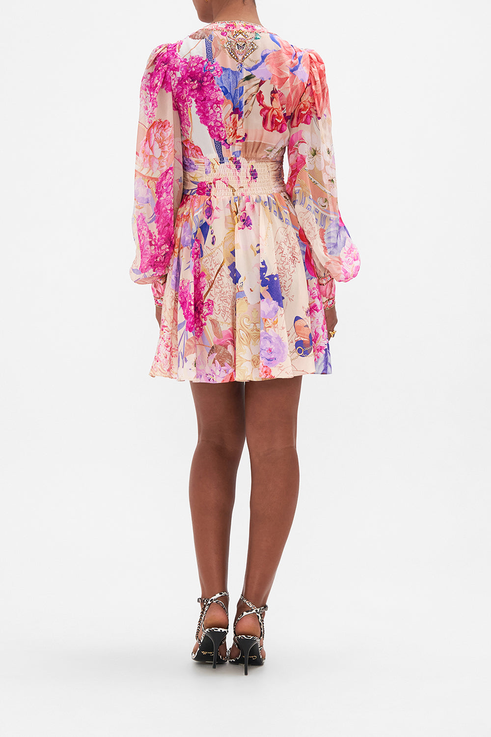 SHORT DRESS WITH BLOUSON SLEEVE ROSE BED RENDEZVOUS