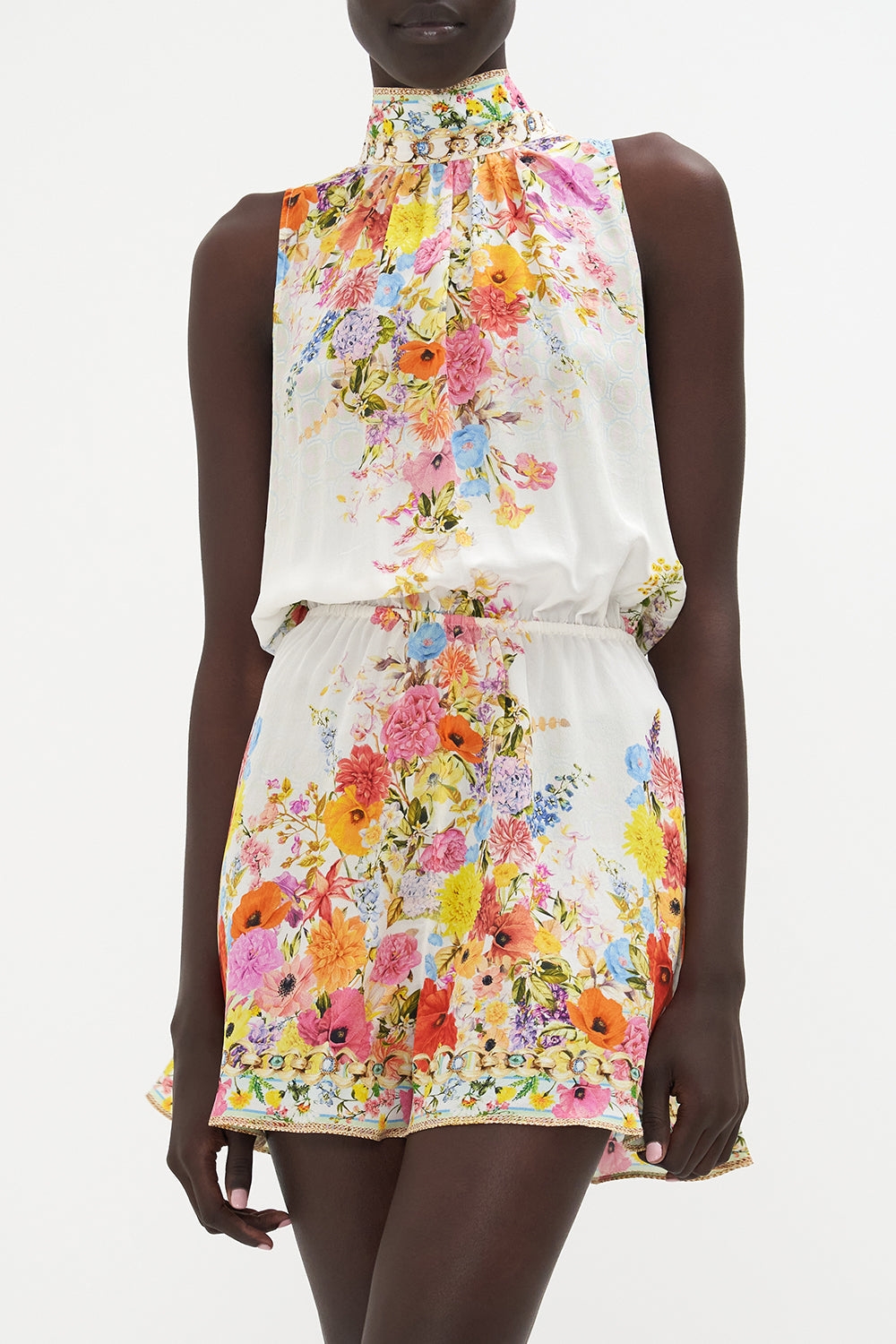 NECK TIE PLAYSUIT WITH ELASTIC WAIST SUNLIGHT SYMPHONY