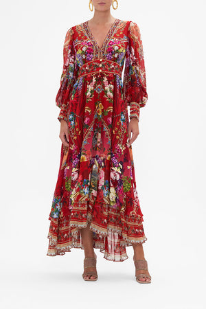 Long Button Front Dress Rites Of Roses print by CAMILLA
