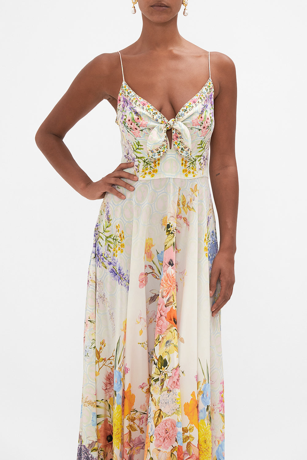 LONG DRESS WITH TIE FRONT SUNLIGHT SYMPHONY