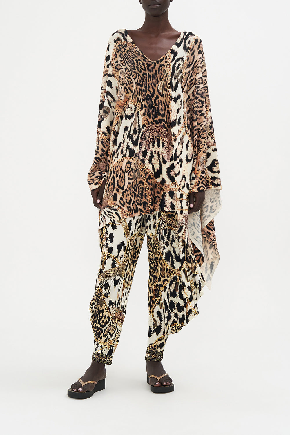 V Neck Handkerchief Print Poncho Role Call print by CAMILLA