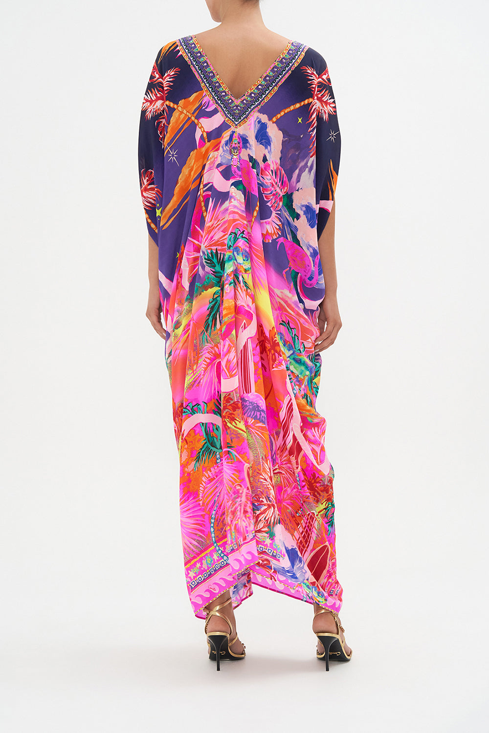LONG DRAPE DRESS WITH ZIP FRONT FLIGHT OF THE FLAMINGO