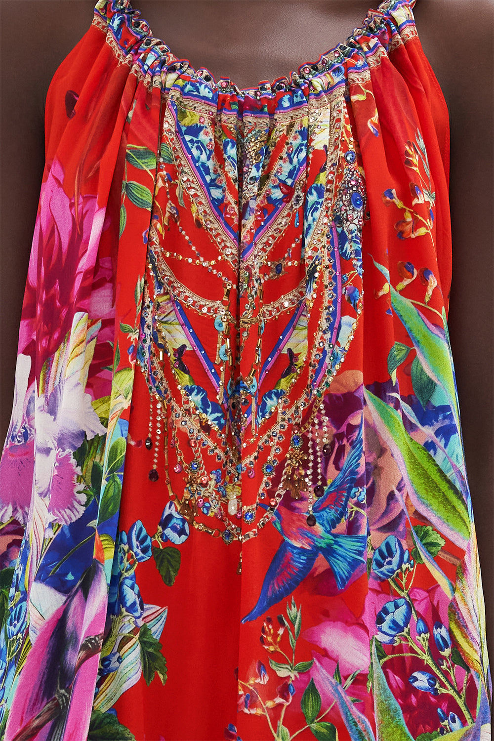 SHORT DRAWSTRING FRILL DRESS BIRDS OF A FEATHER