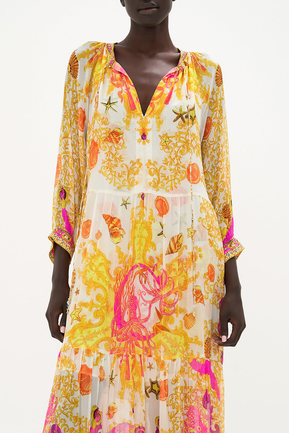 LONG GATHERED PANEL DRESS SQUID SQUAD