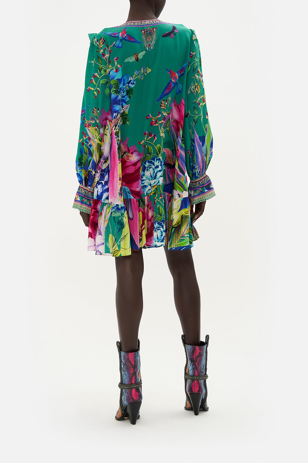 RUFFLE LACE UP DRESS RUN FROM PARADISE