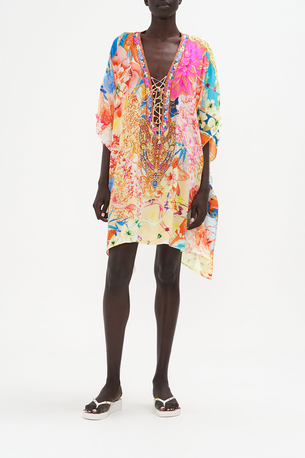 Short Lace Up Kaftan Meet Me In The Garden print by CAMILLA