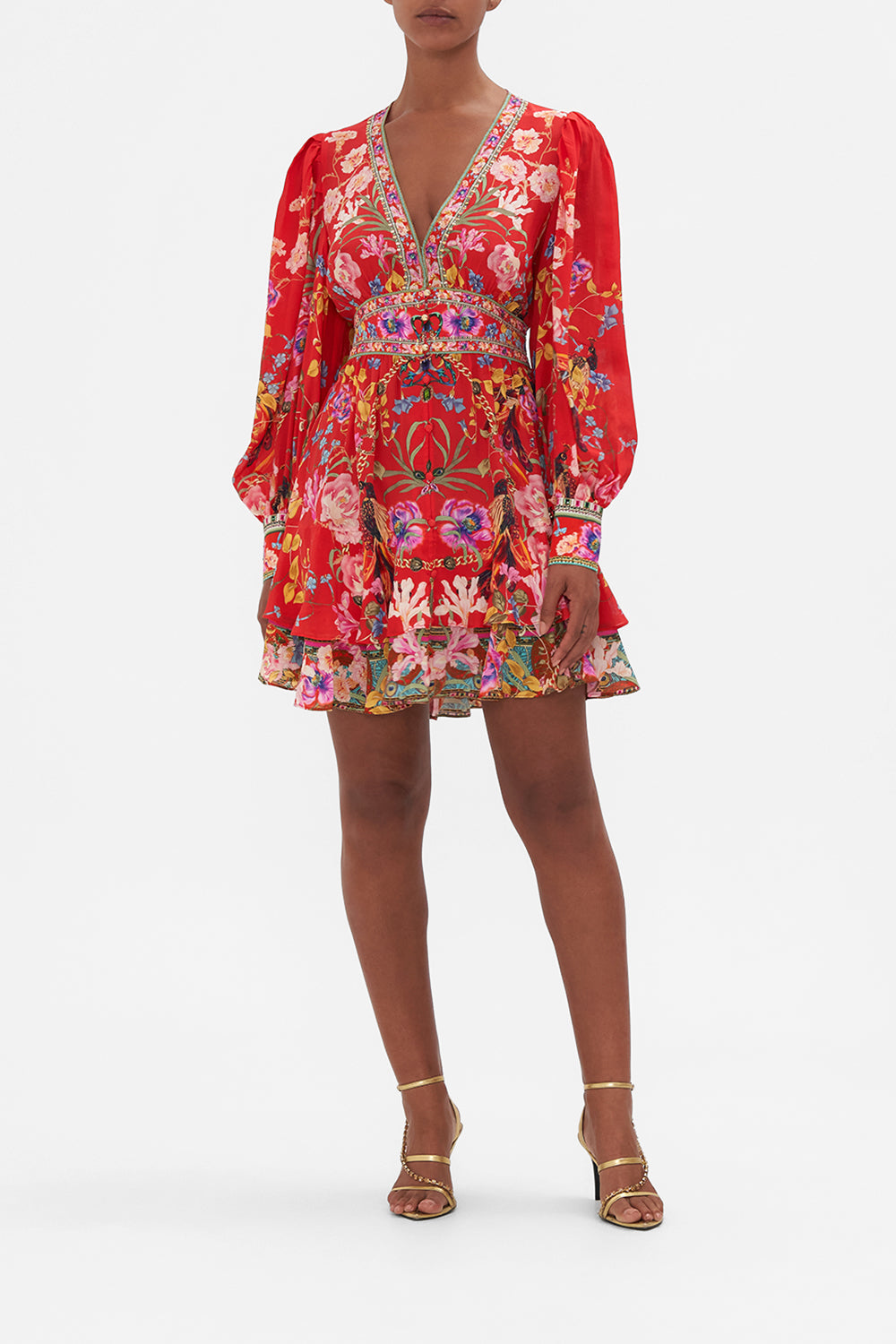 BUTTON FRONT FRILL DRESS RUFFLE SOME FEATHERS