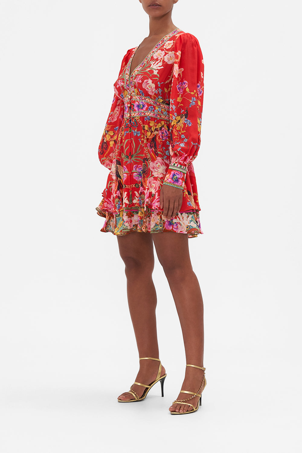 BUTTON FRONT FRILL DRESS RUFFLE SOME FEATHERS