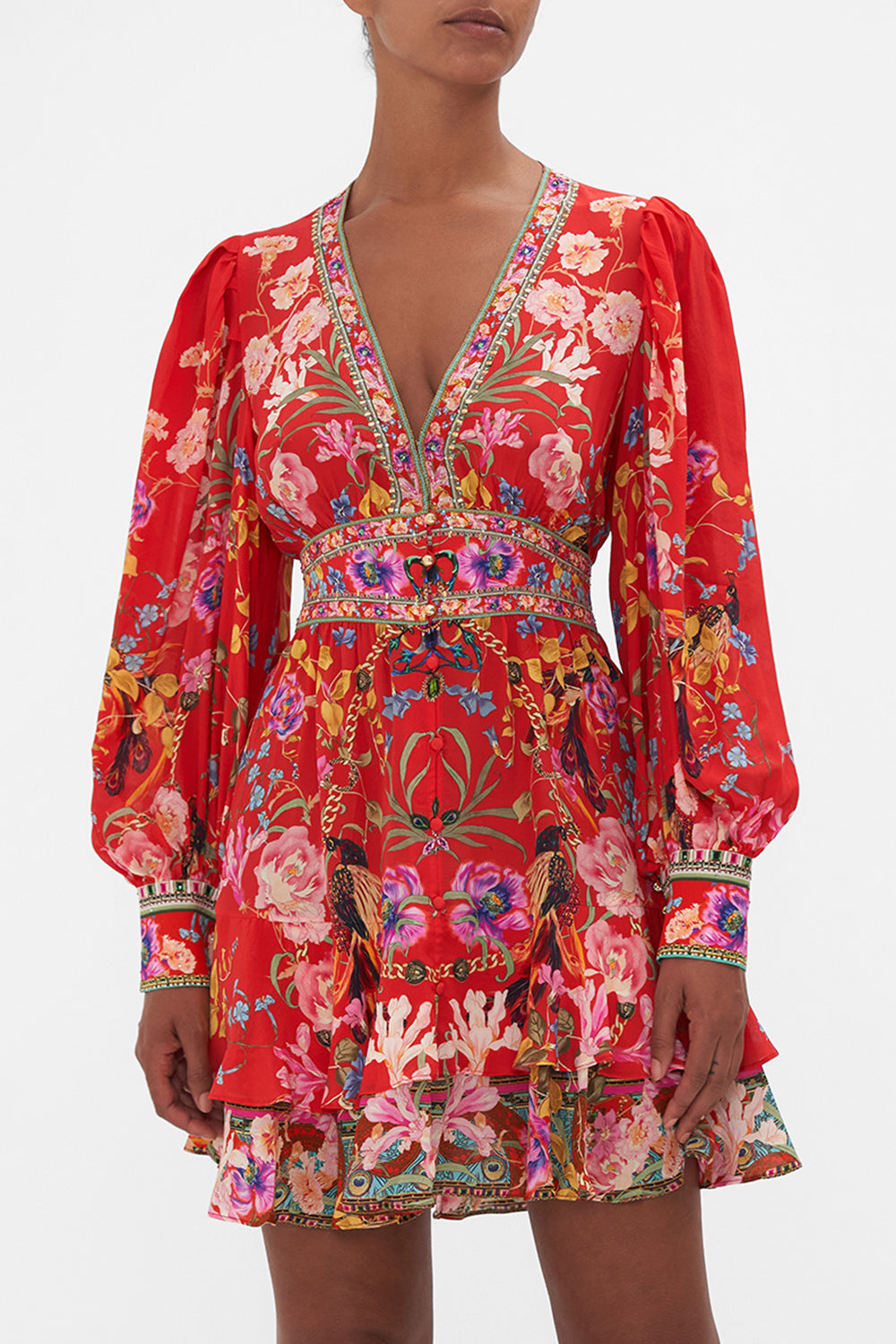 BUTTON FRONT FRILL DRESS RUFFLE SOME FEATHERS