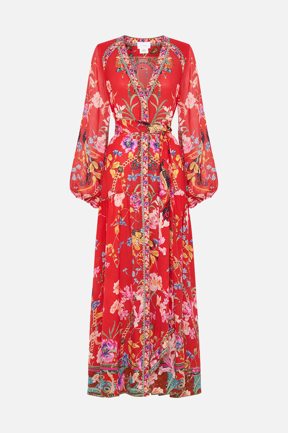 V NECK DRESS WITH BELT RUFFLE SOME FEATHERS