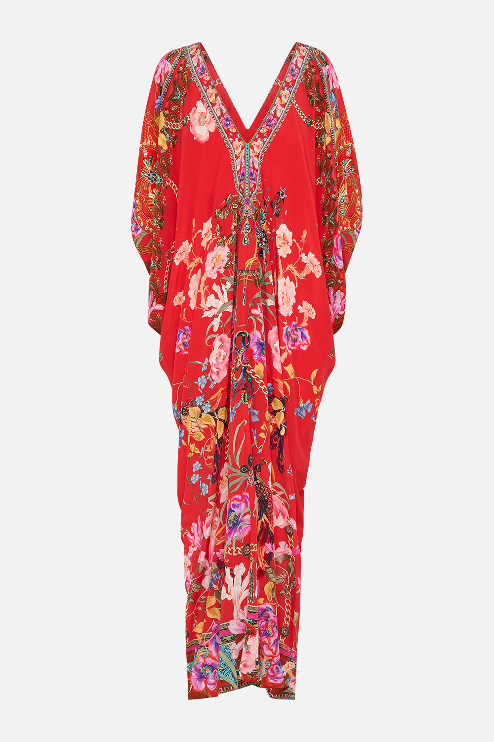 LONG DRAPE DRESS WITH ZIP FRONT RUFFLE SOME FEATHERS