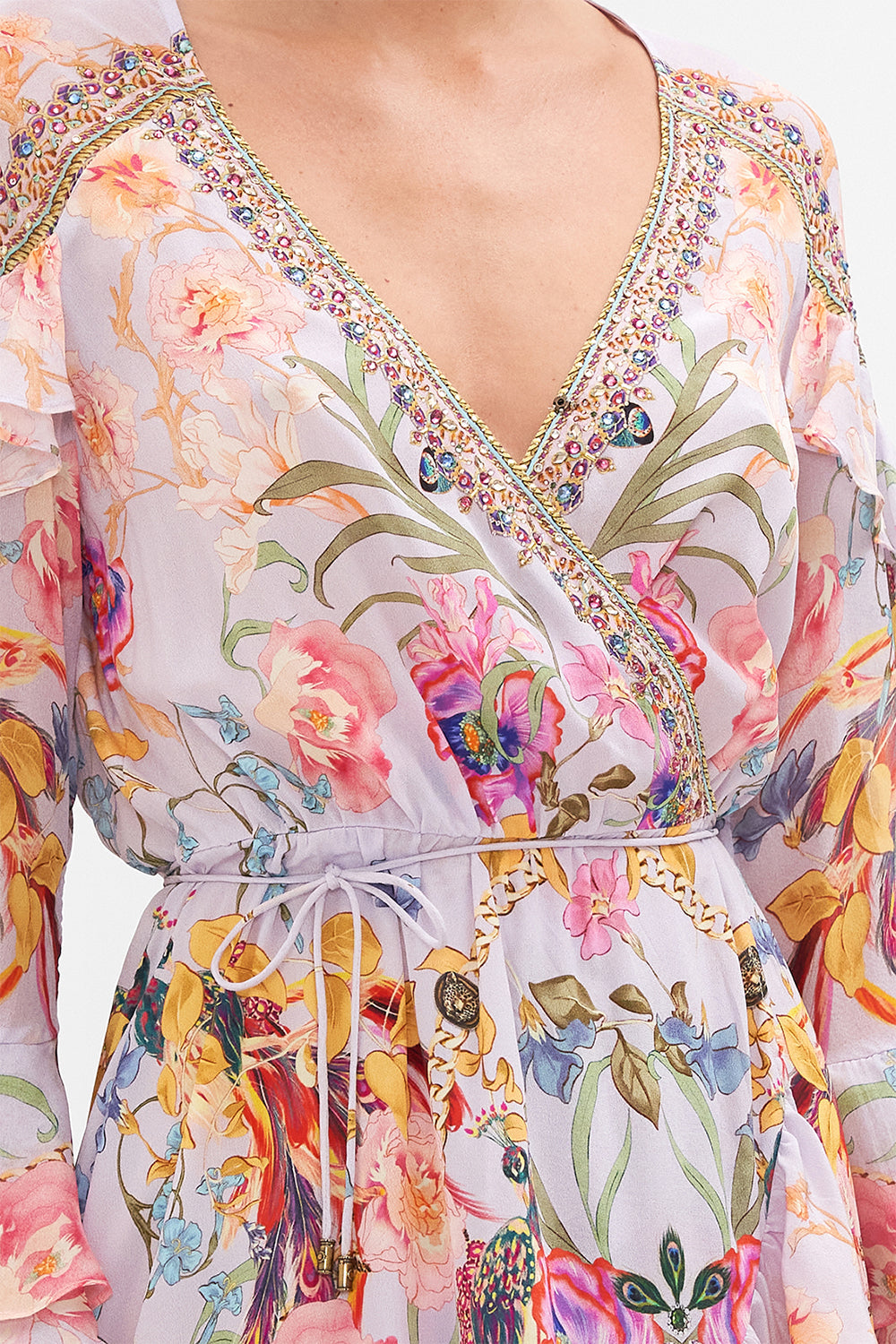 SHORT WRAP DRESS WITH RUFFLES NATURES KALEIDOSCOPE