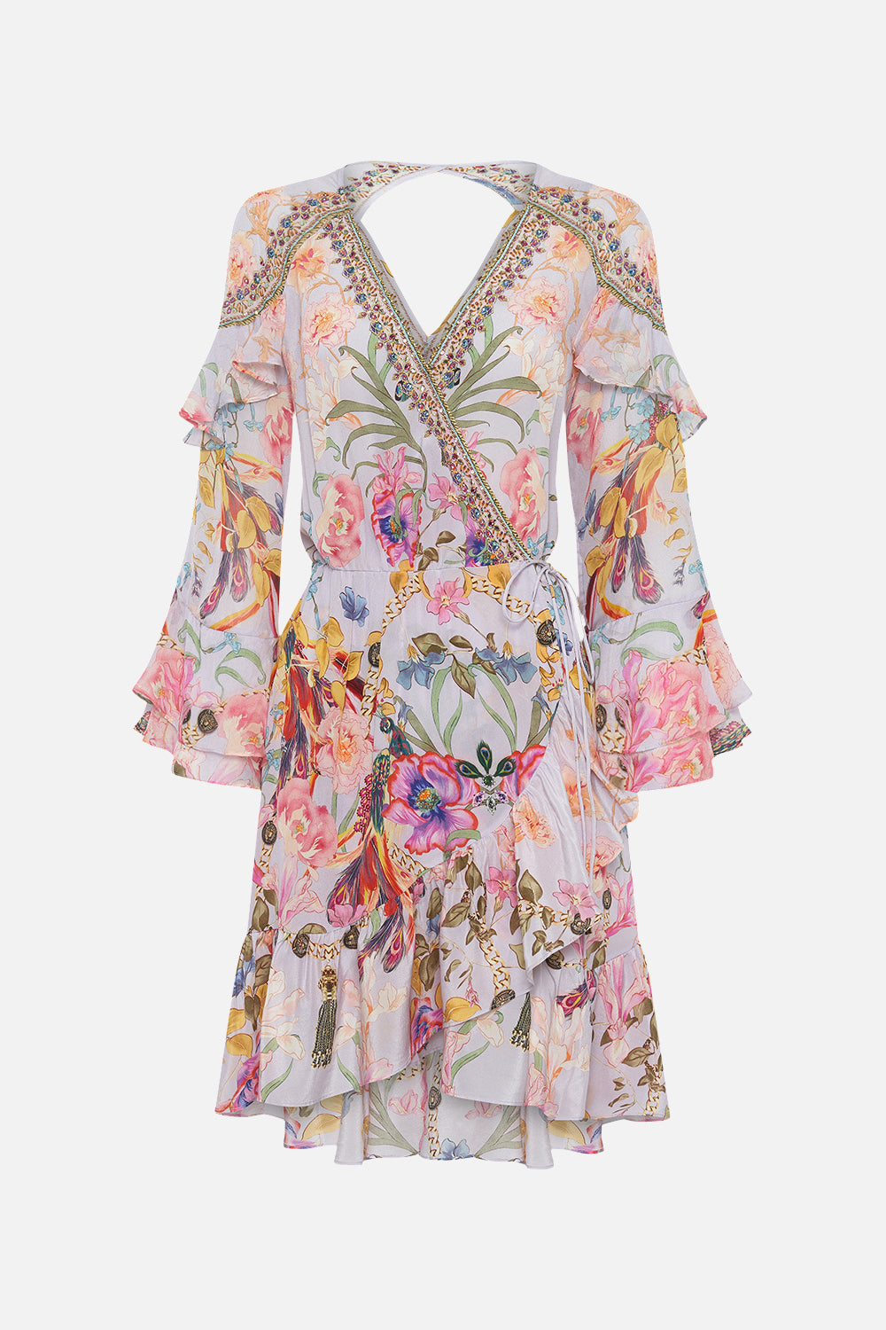 SHORT WRAP DRESS WITH RUFFLES NATURES KALEIDOSCOPE
