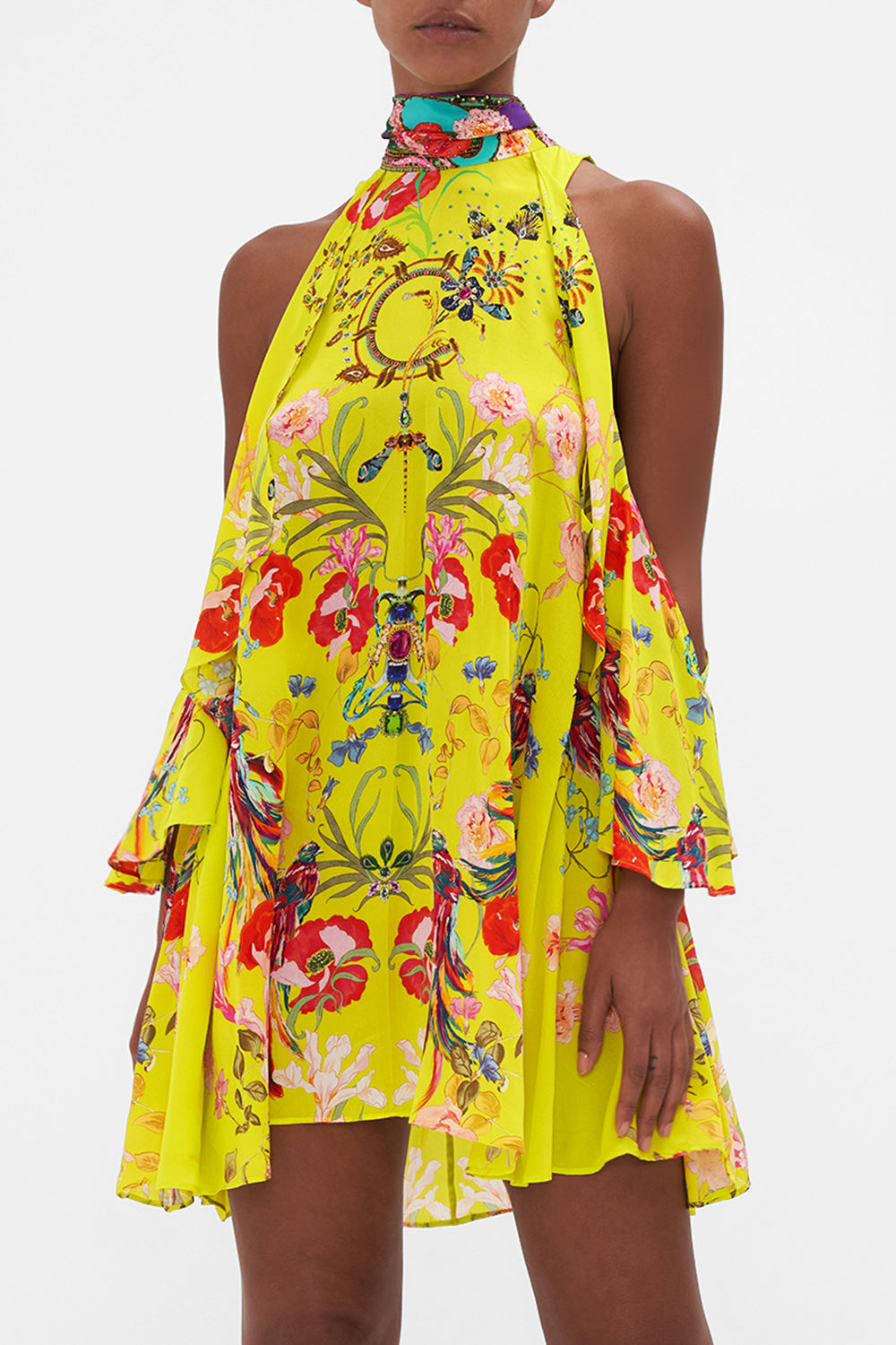 NECK TIE SHORT DRESS PEACOCK PROUD