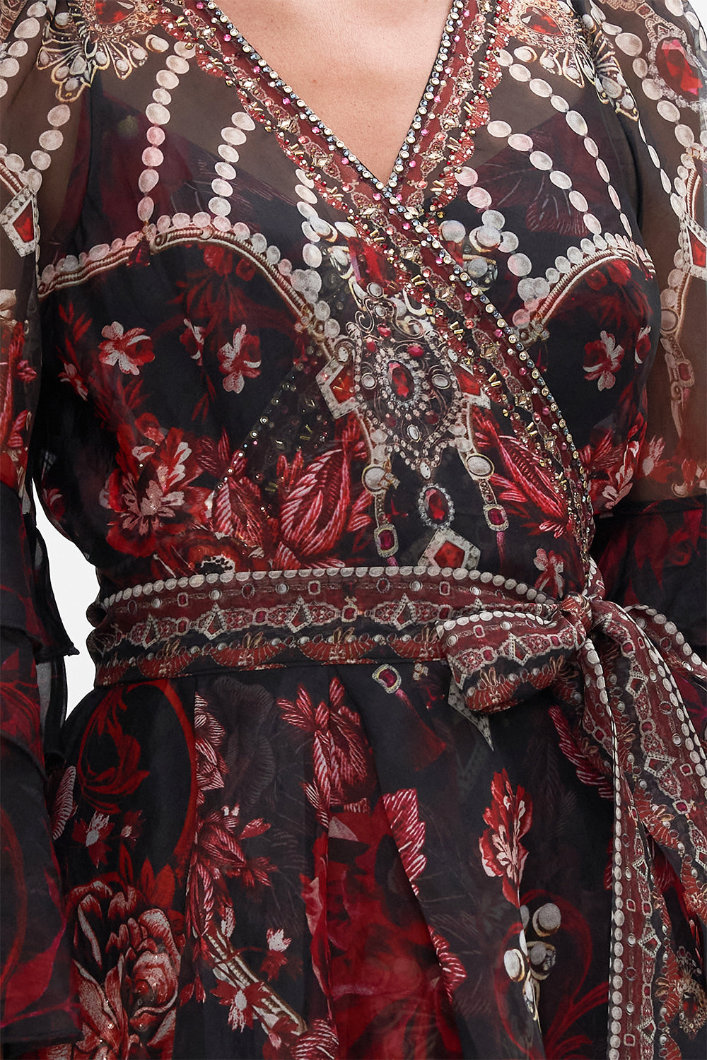 WRAP DRESS WITH RUFFLE SLEEVE SISTERHOOD OF THE ROSE