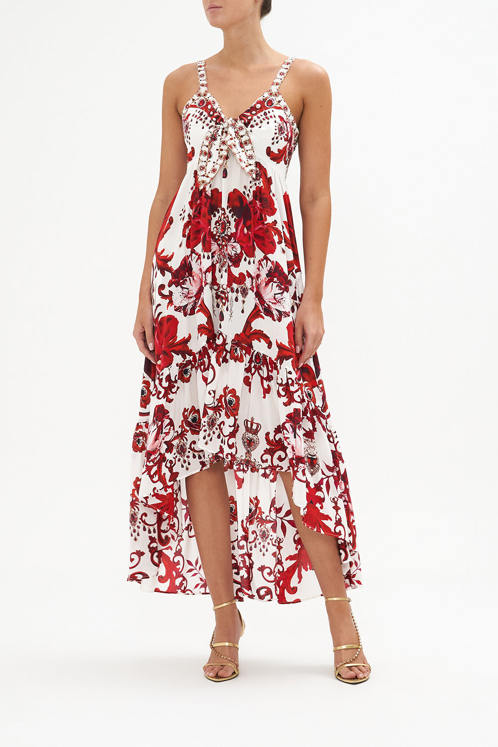 Tie Front High Low Dress Crown Of Thorns print by CAMILLA