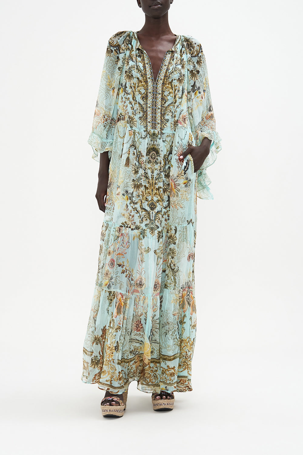 Wide Sleeve Gathered Dress Adieu Yesterday print by CAMILLA