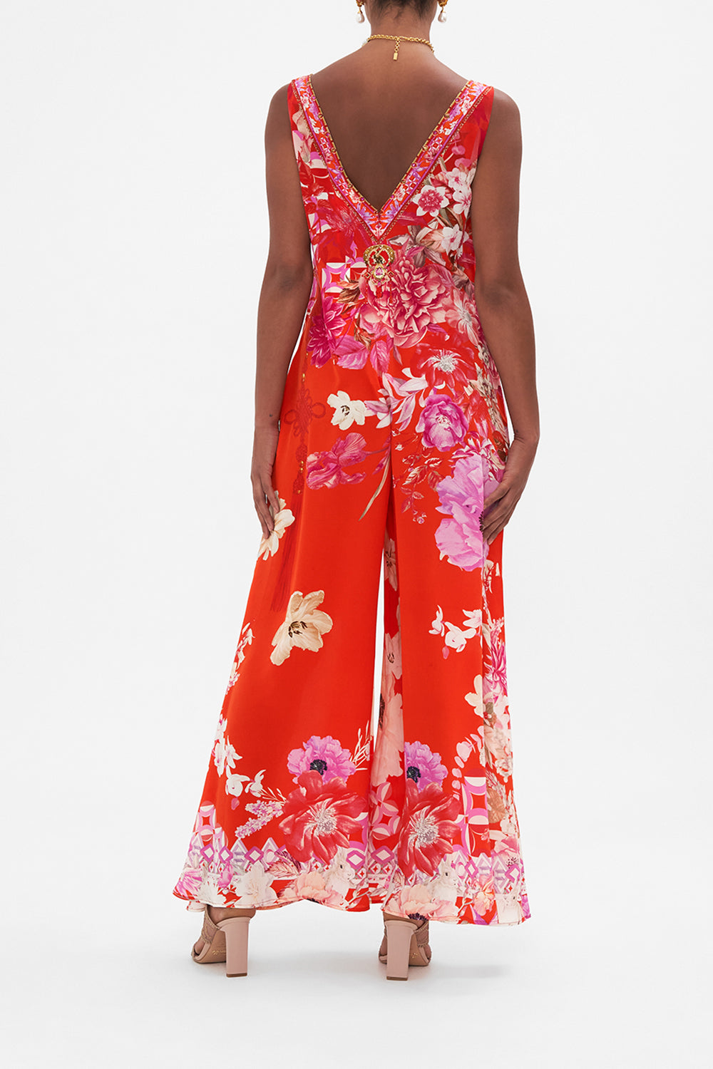 V NECK FLARED JUMPSUIT SECRET GARDEN