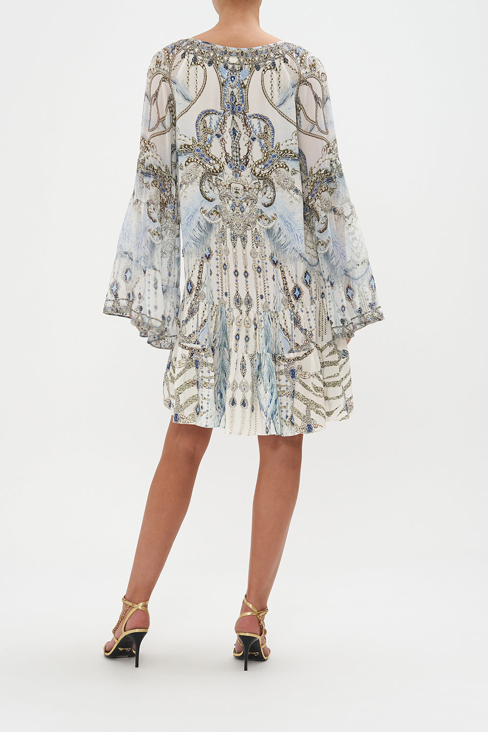 A-LINE GATHERED PANEL DRESS MOON AND BACK