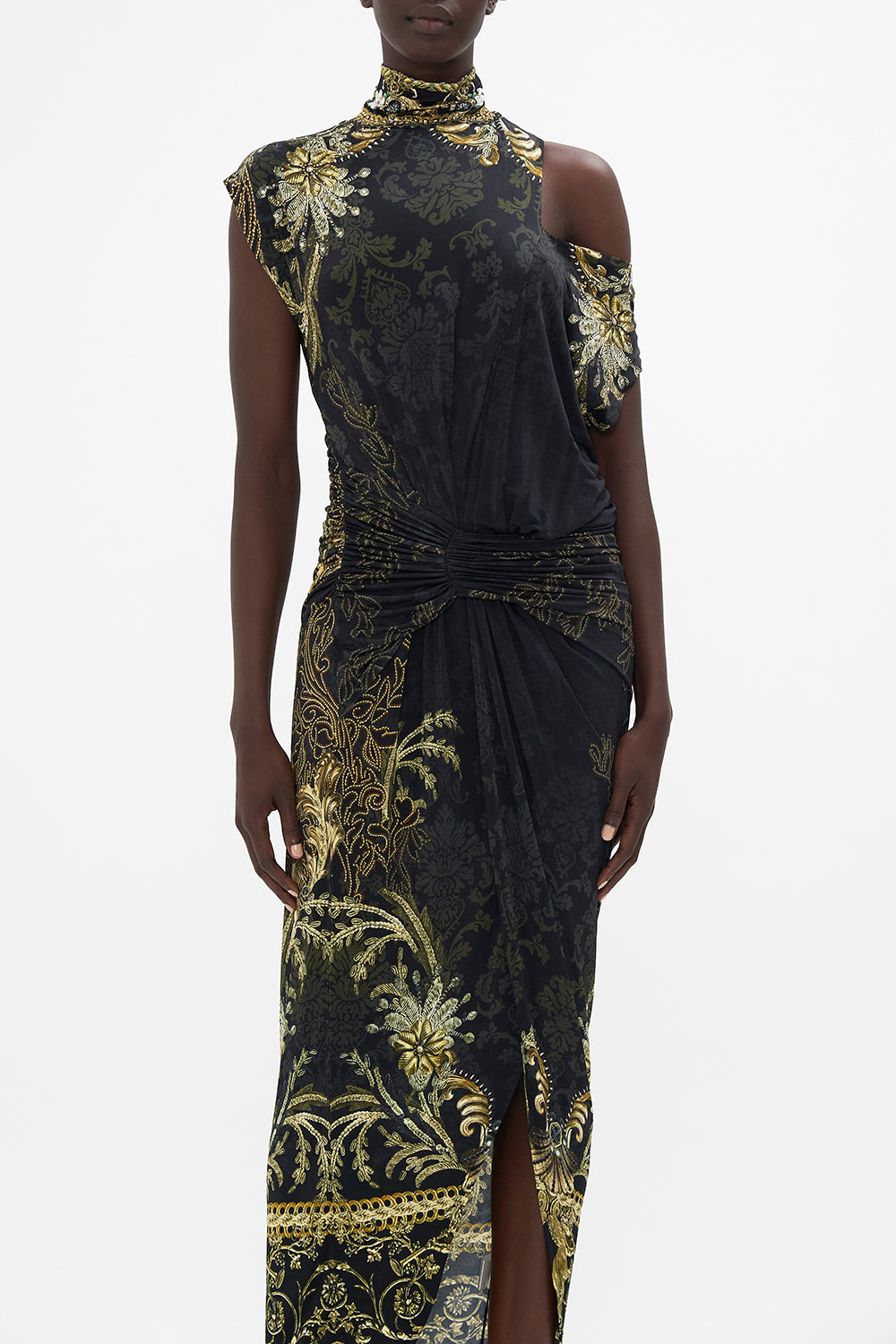 GATHERED COLUMN JERSEY DRESS THE NIGHT IS NOIR