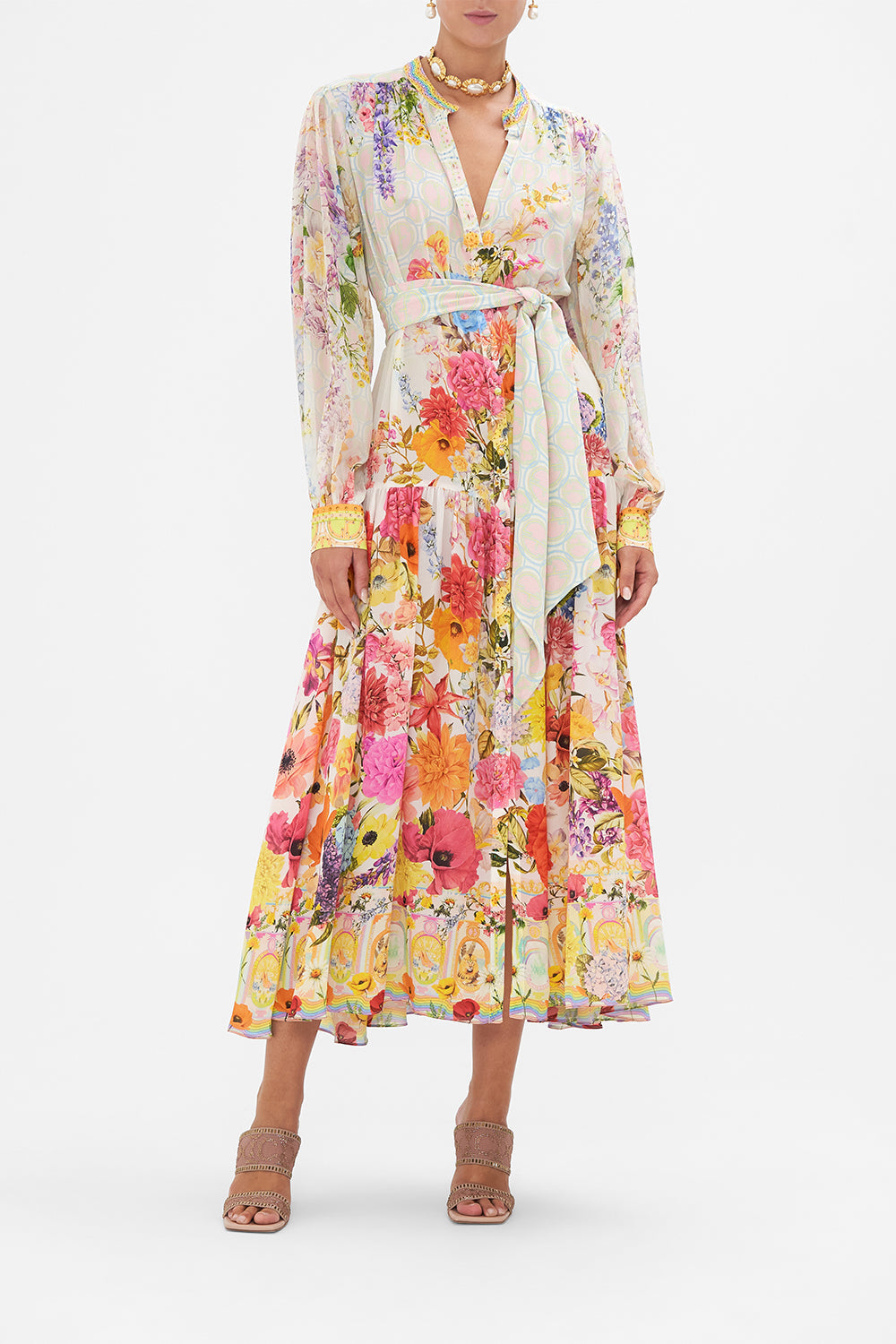 Button Through Dress With Yoke Sunlight Symphony print by CAMILLA